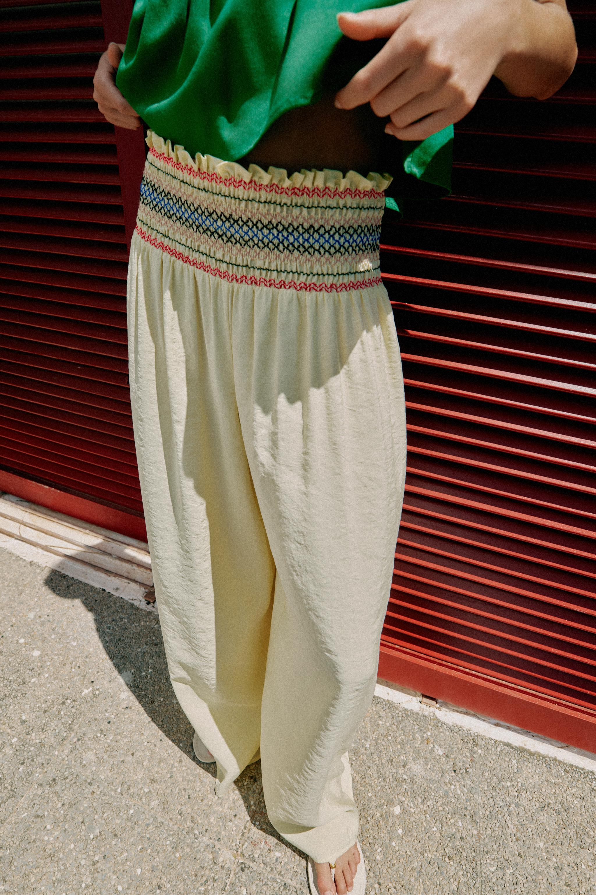 ELASTIC WAIST WIDE LEG PANTS